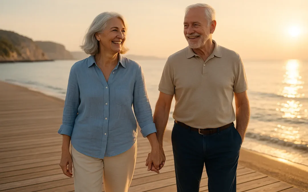 Couple de retraités heureux d'avoir trouvés une mutuelle senior pas chère sur un comparateur en ligne